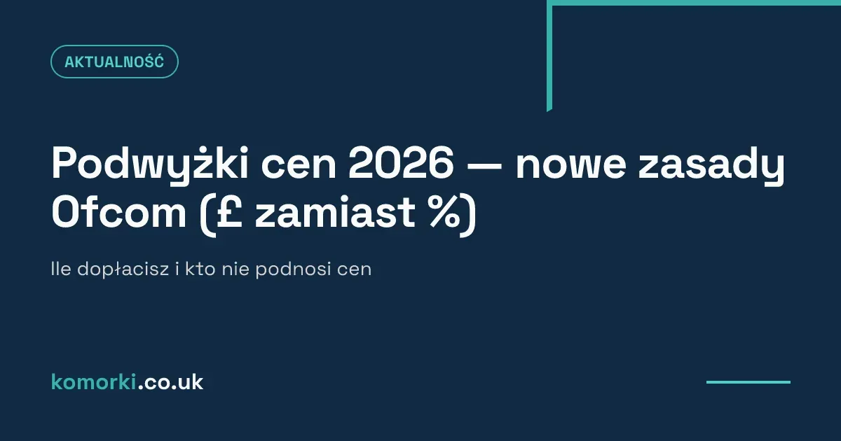 Rachunek za telefon w UK z rosnącą ceną w funtach i symbolem regulatora Ofcom
