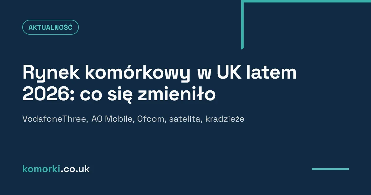 Kalendarz z miesiącami lata 2026 obok telefonu i logotypów brytyjskich sieci komórkowych